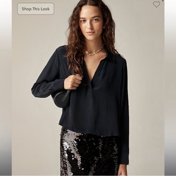 J. Crew Bungalow popover shirt in crepe de chine - Picture 1 of 5